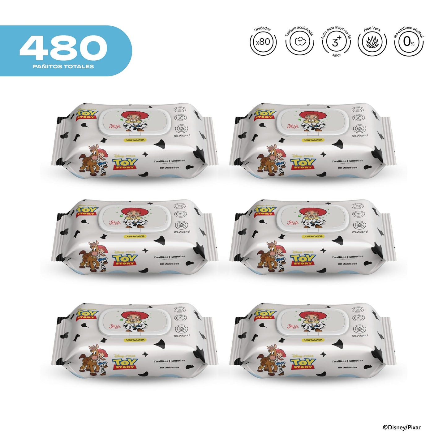 Pack x 6 Pañitos Húmedos Pixar Toy Story Niñas Jessie